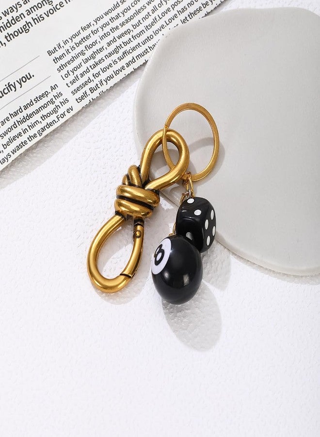 Dhdfisd Twist Knot Clasp Keychain 8 Ball Dice Keychain Bag purse handbag Charms Fashion Accessory Heavy Duty Snap Hook (Golden) - Image 4